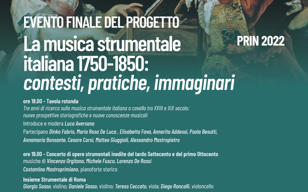 Evento finale PRIN La musica strumentale italiana 1750-1850: contesti, pratiche, immaginari